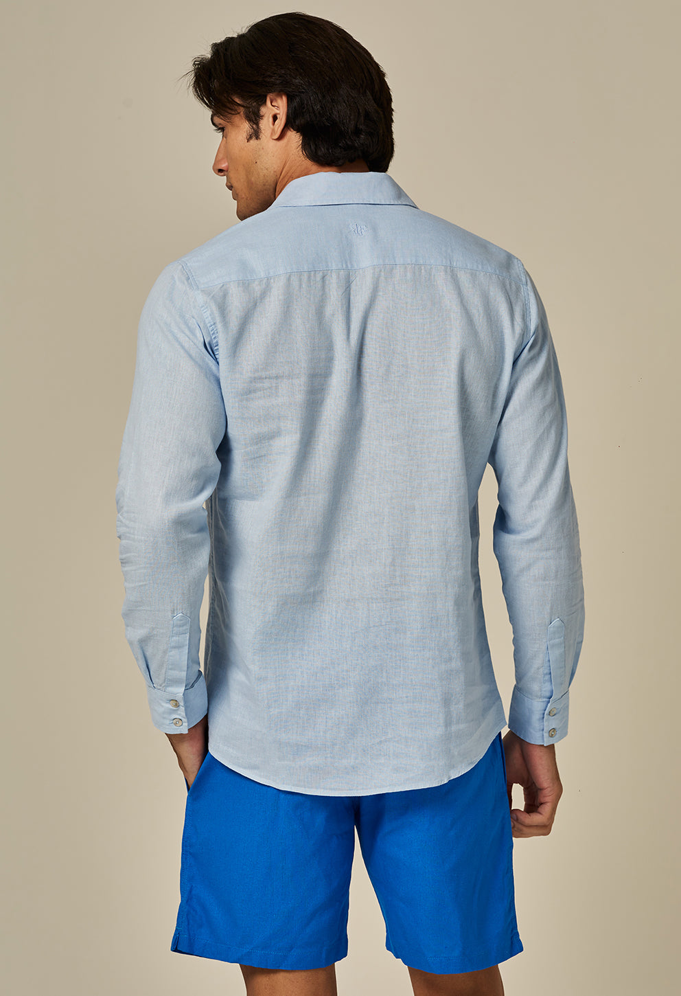 Camisa Linho Slim Manga Longa Azul Sereno