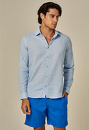 Camisa Linho Slim Manga Longa Azul Sereno