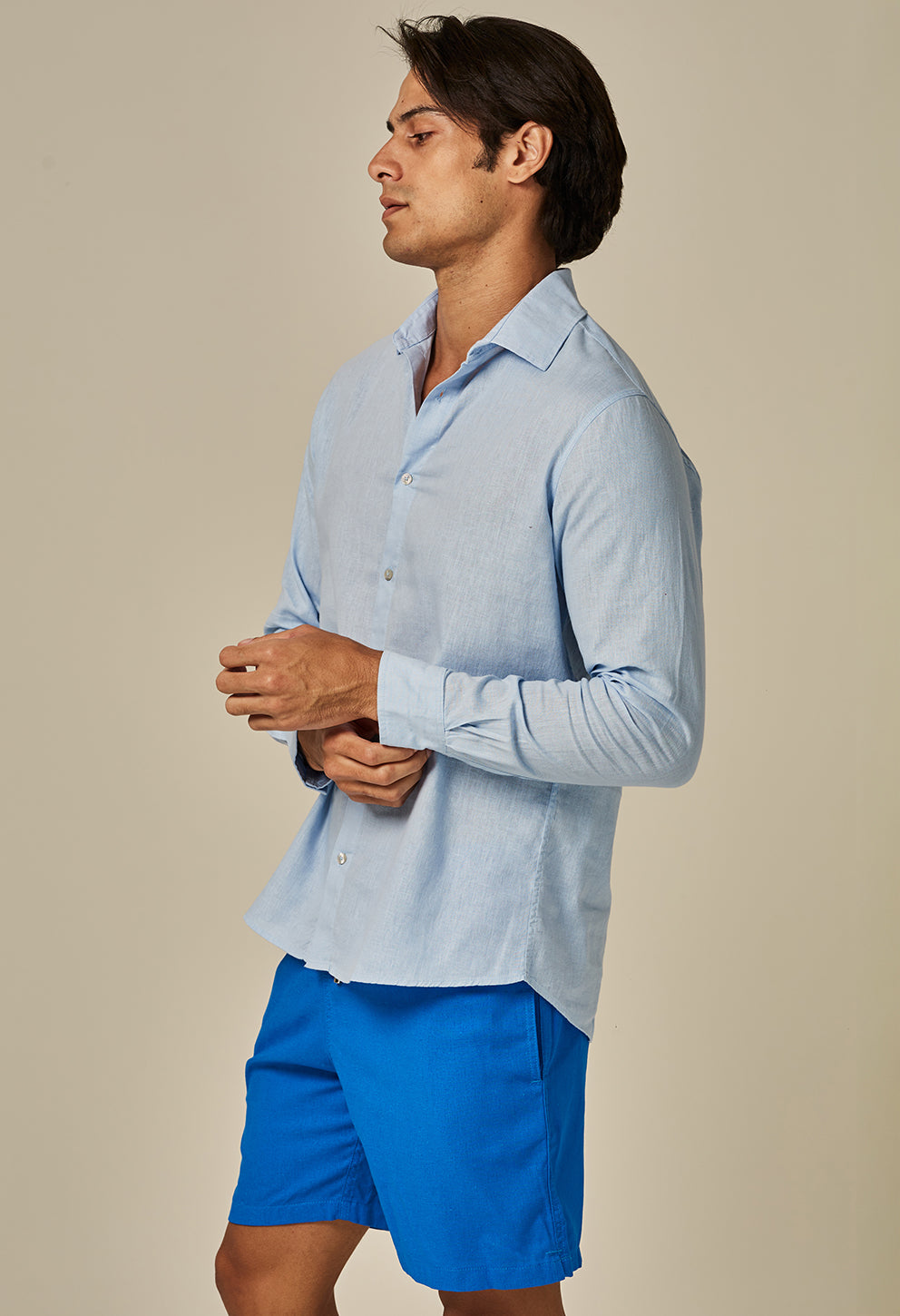 Camisa Linho Slim Manga Longa Azul Sereno