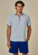 Camisa Linho Slim Manga Curta Ant Azul Sereno