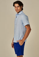 Camisa Linho Slim Manga Curta Ant Azul Sereno