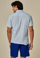 Camisa Linho Slim Manga Curta Ant Azul Sereno