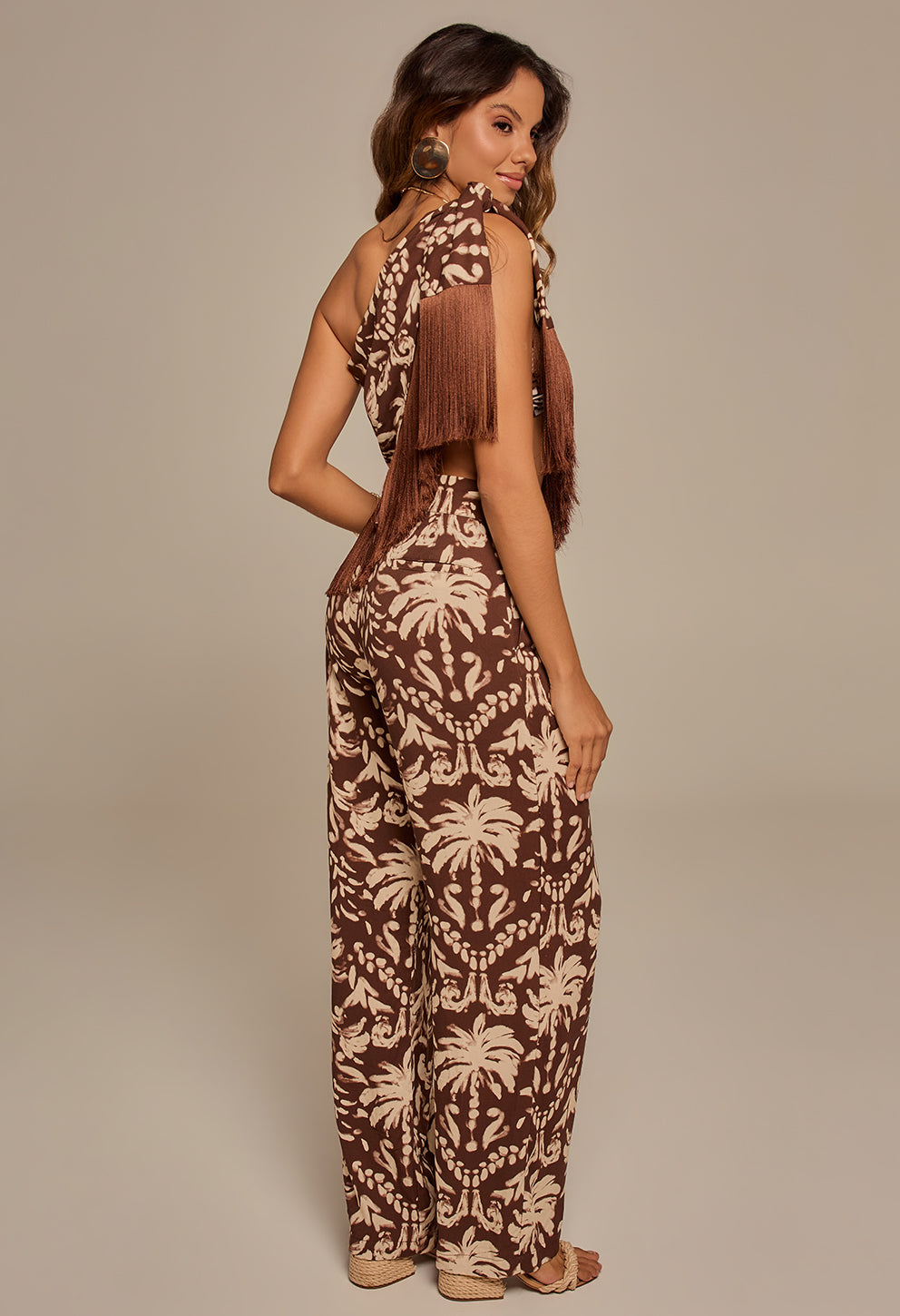 Mini Saia Com Franja Raízes Marrom