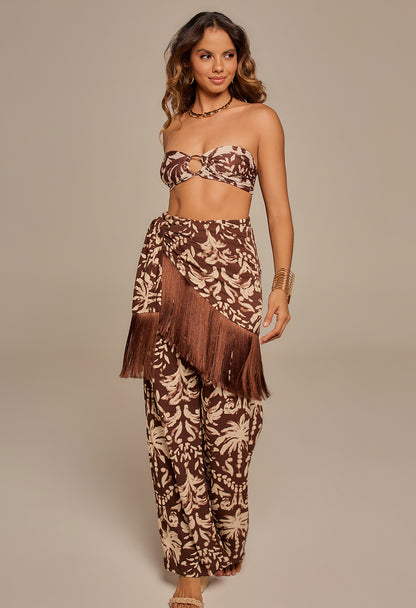 Mini Saia Com Franja Raízes Marrom