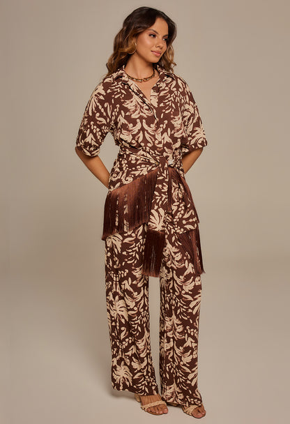 Mini Saia Com Franja Raízes Marrom